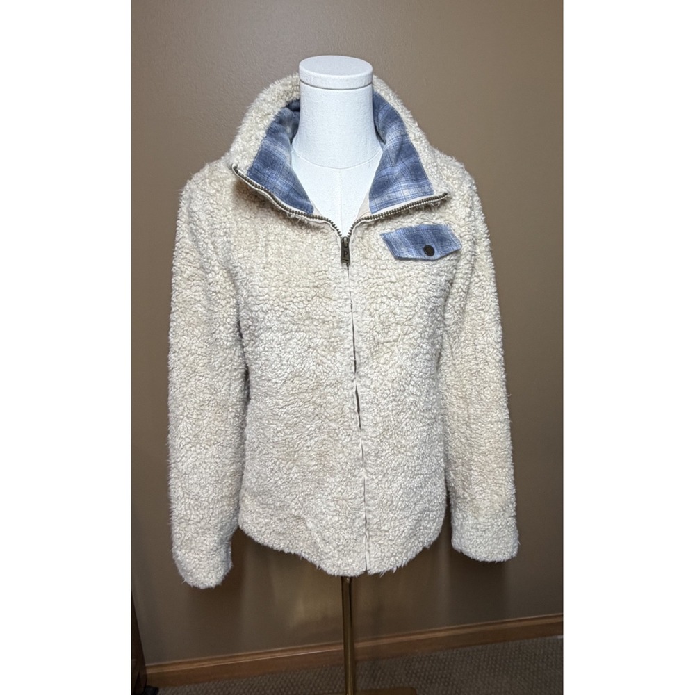 Pendleton Sherpa Fleece Jacket Women's S Cream Blue Plaid P1558